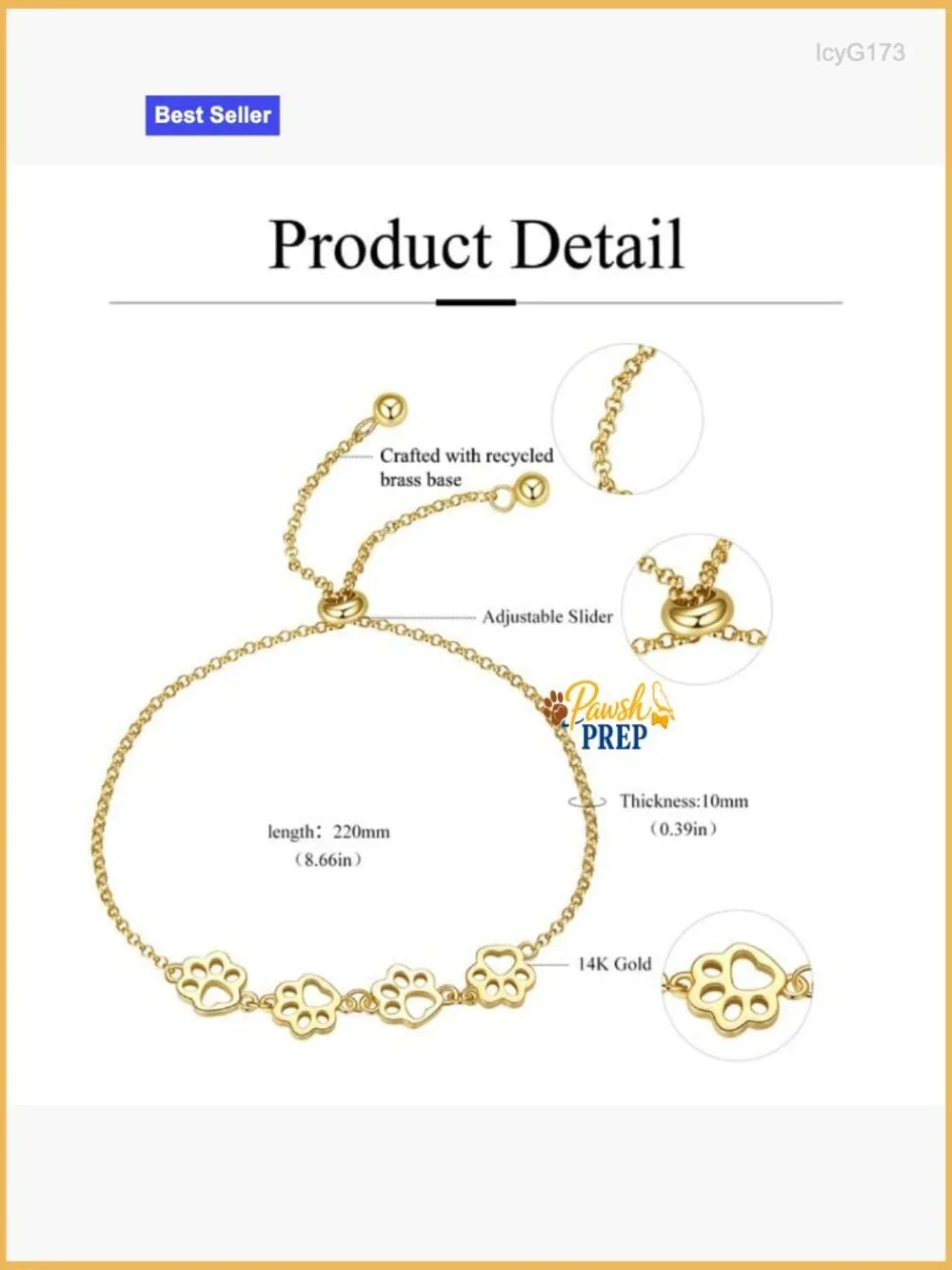Adjustable Sterling Silver Link Bracelet with Paw Charm Pet Memorial Gift